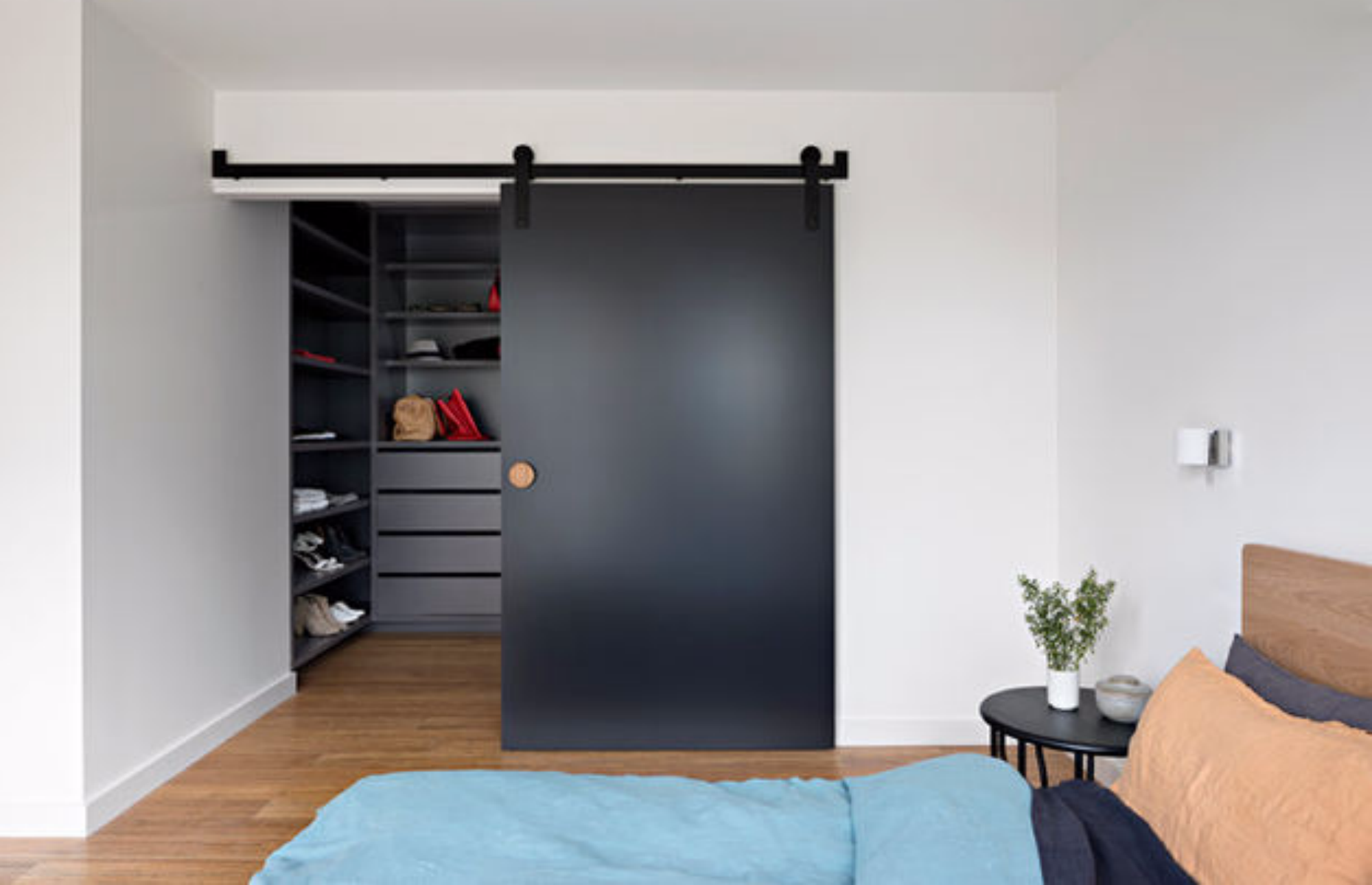 Changing room with sliding barn door
